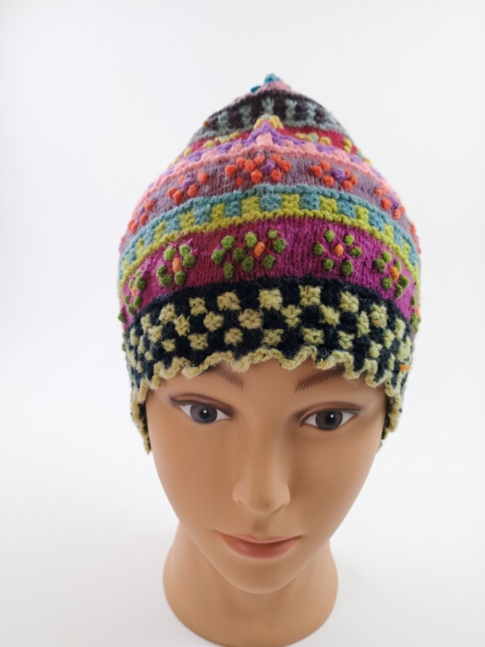 Andean Chullo Sheep Wool Multicolored Flowers Cusco Crafts